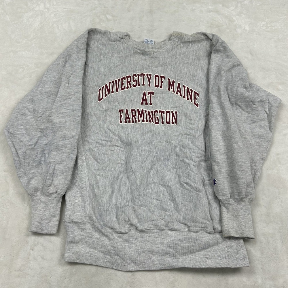 Champion Reverse Weave Sweatshirt Unisex L Gray UMaine Farmington UMF Vintage